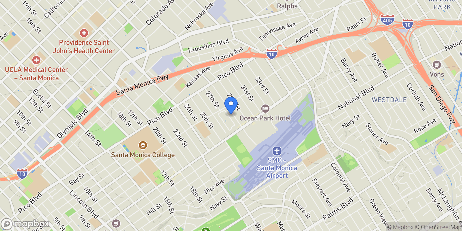 Map showing 2512 28th Street 104, Santa Monica, CA 90405, Santa Monica, California, United States.
