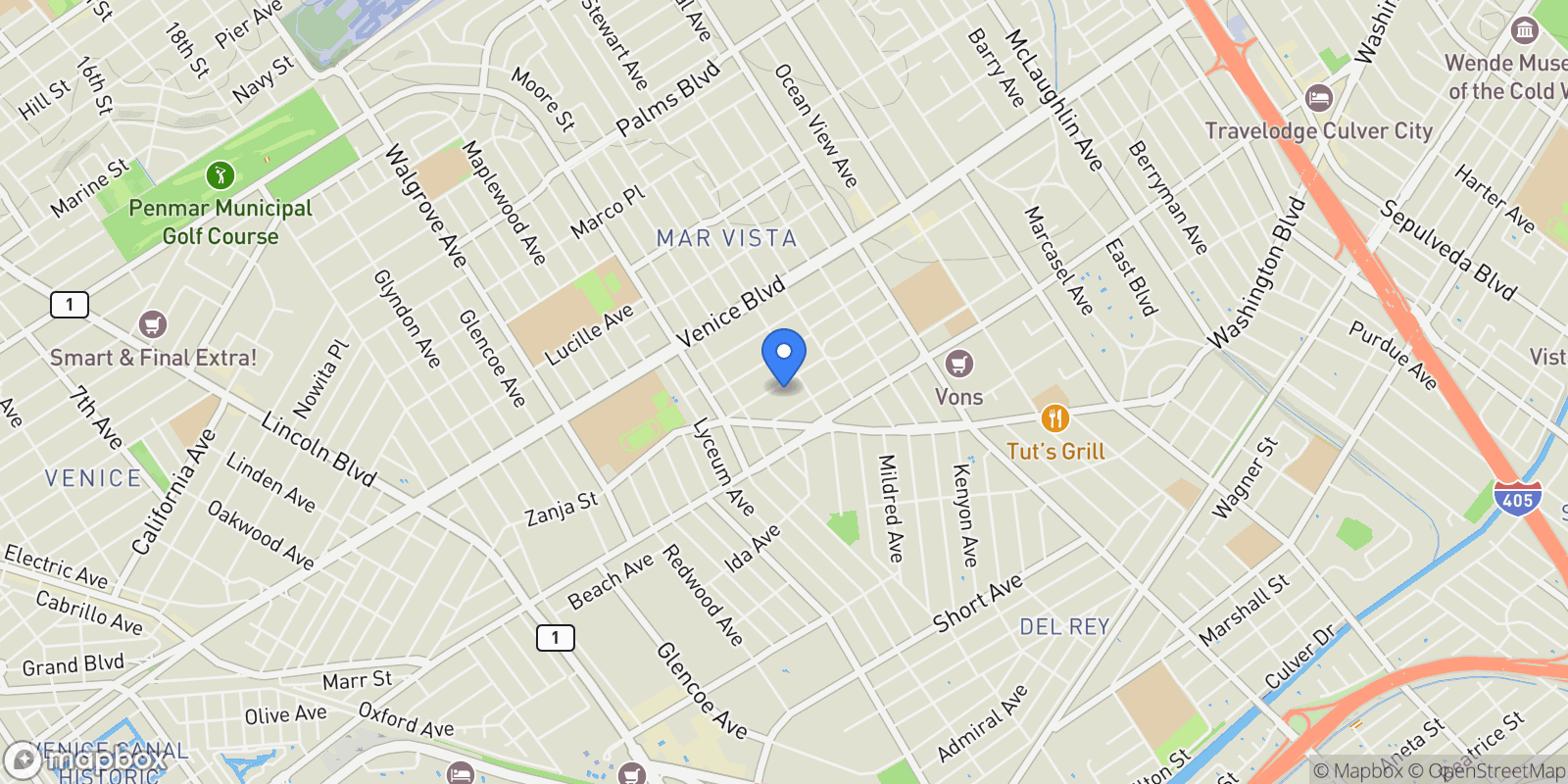 Map showing 12724 Caswell Avenue 1, Los Angeles, CA 90066, Los Angeles, California, United States.