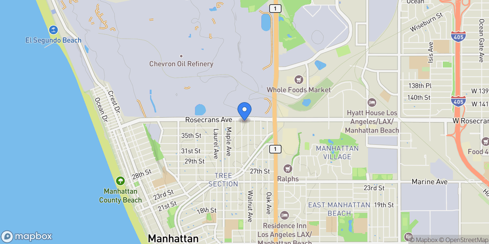 Map showing 908 Rosecrans Avenue , Manhattan Beach, CA 90266, Manhattan Beach, California, United States.