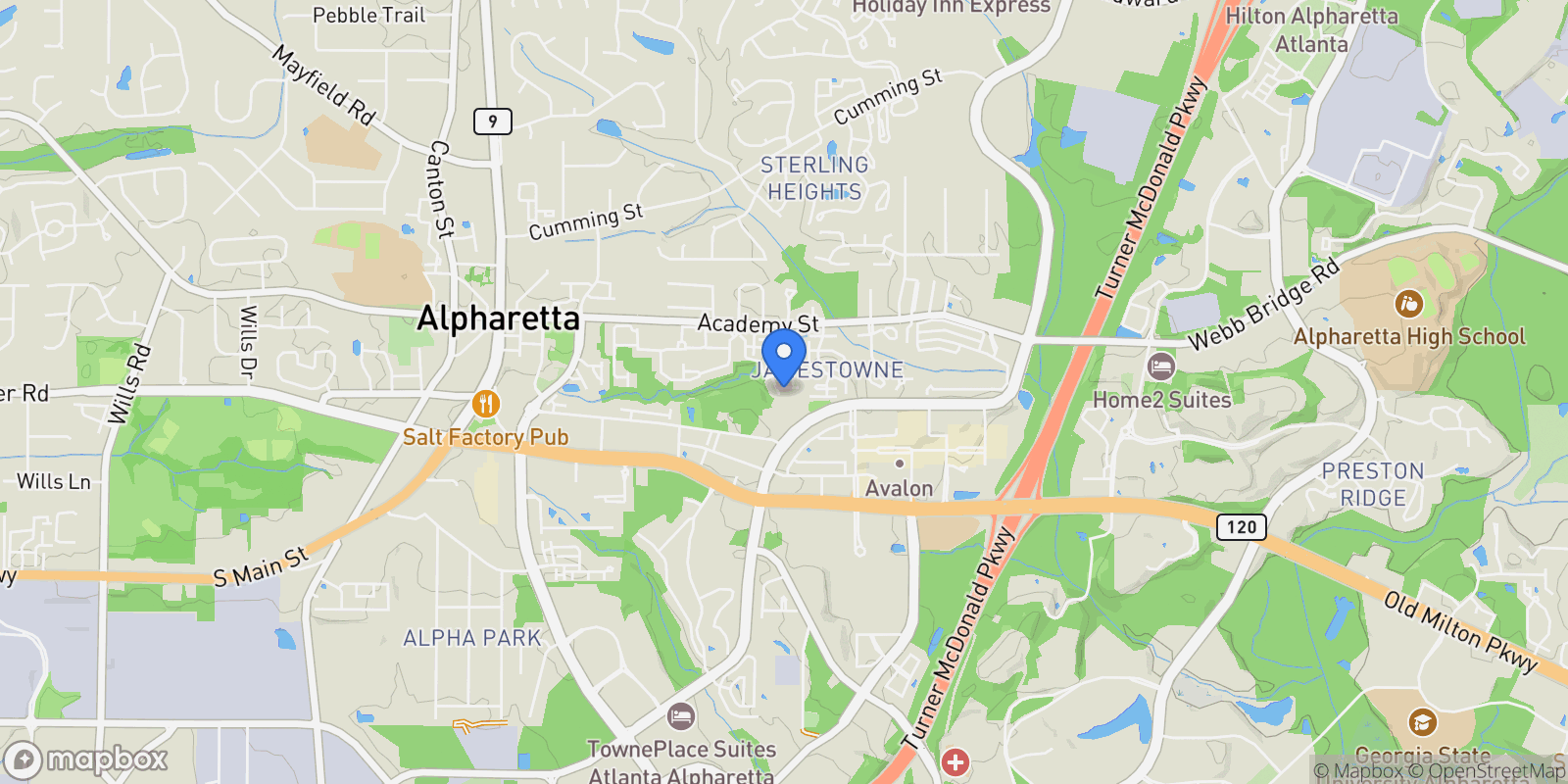 Map showing Alpharetta, Georgia, United States.