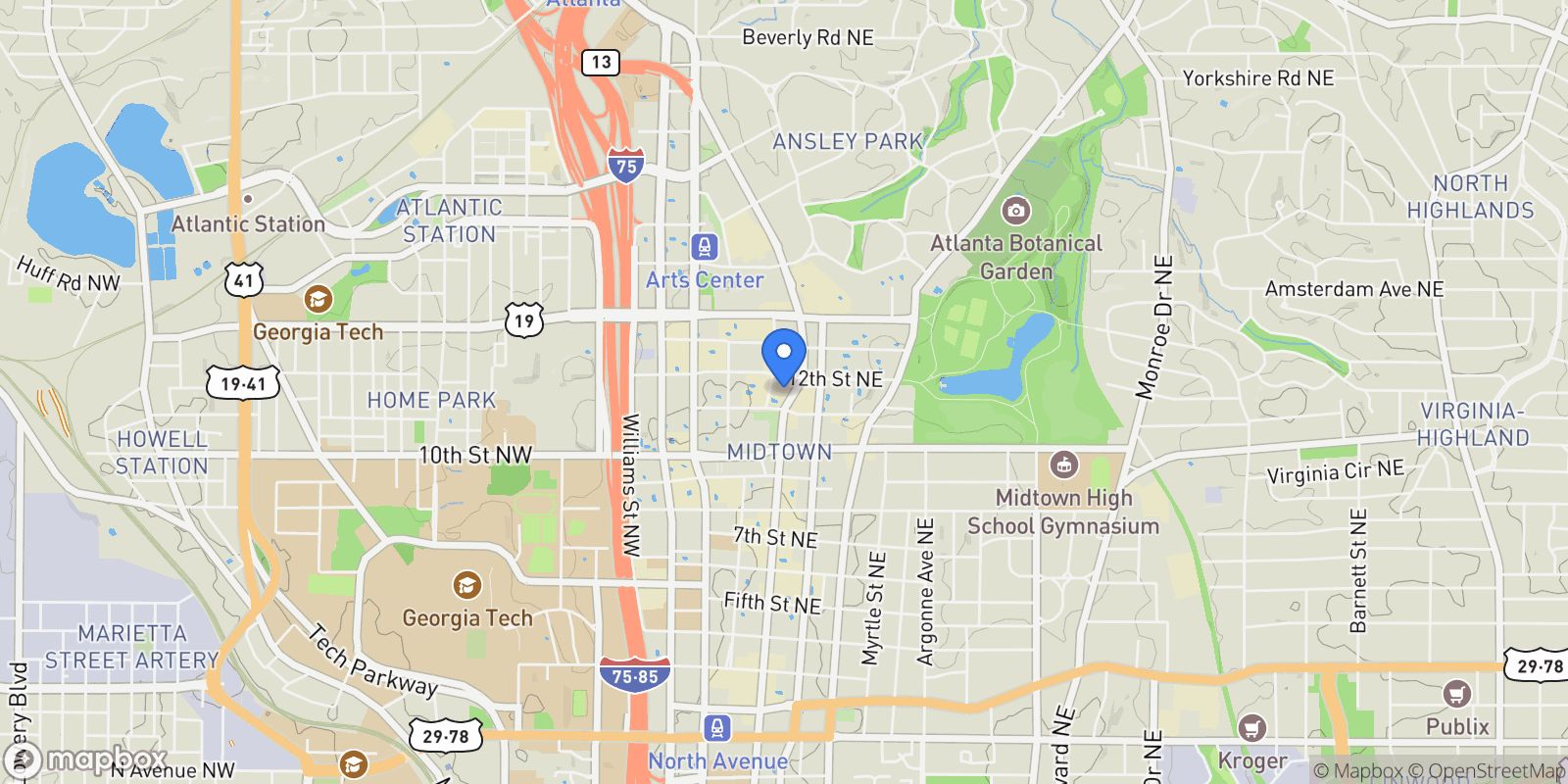Map showing Atlanta, Georgia, United States.