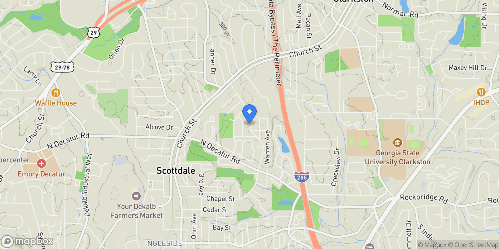 Map showing Scottdale, Georgia, United States.