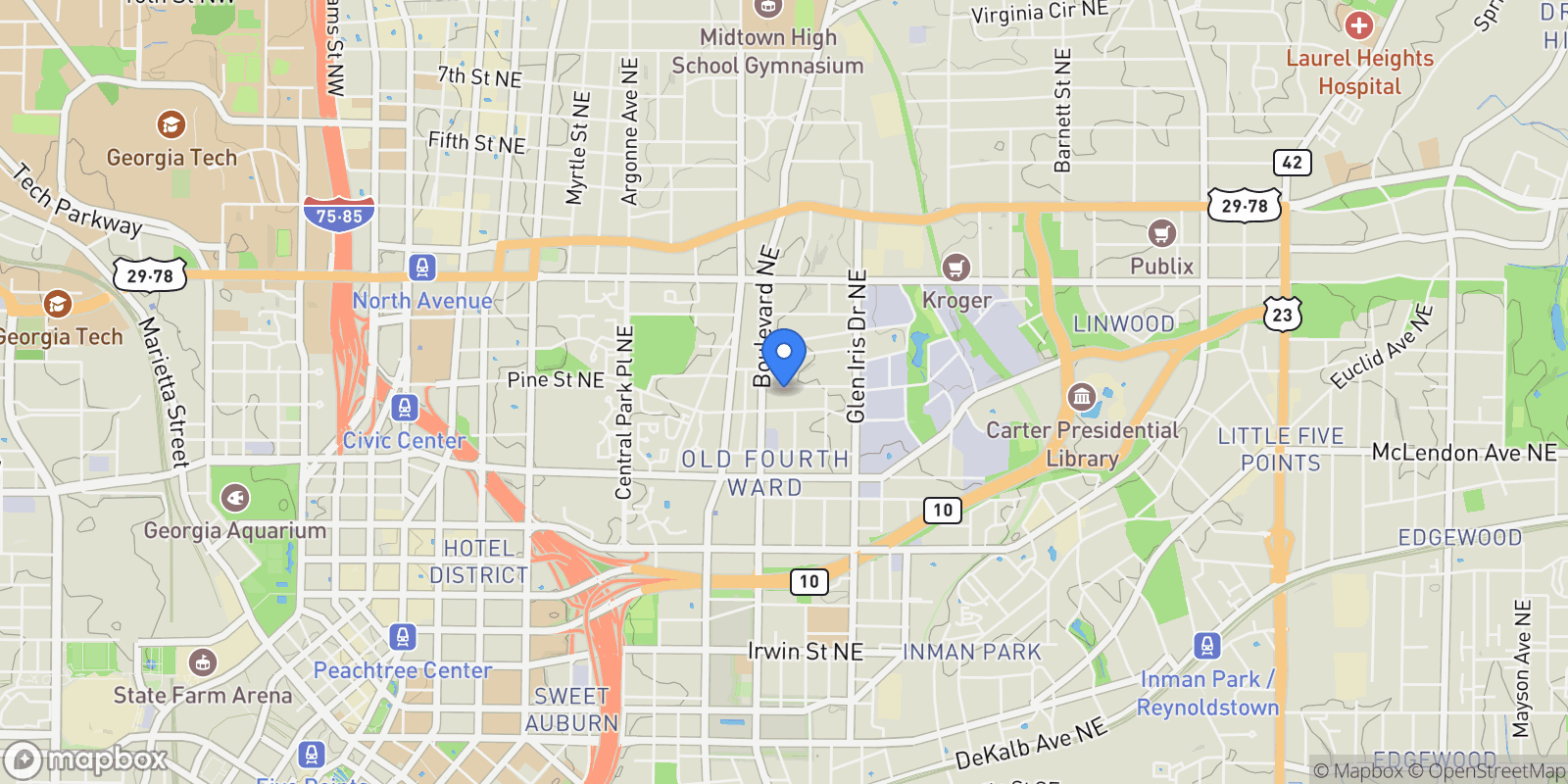 Map showing Atlanta, Georgia, United States.