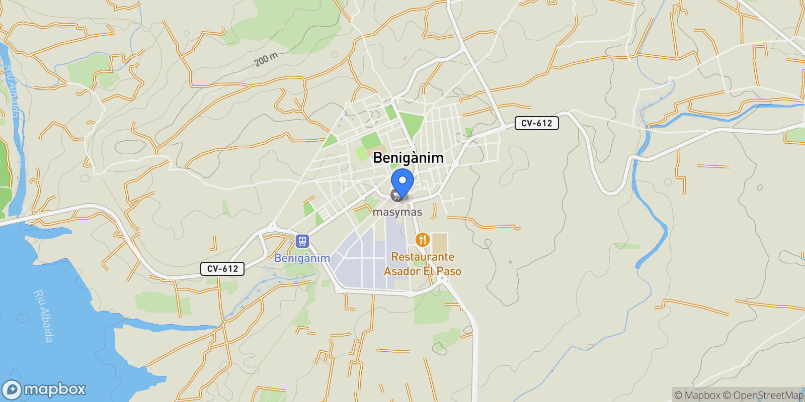 Map showing Benigánim, Valencia, Benigánim, Beniganim, Valencian Community, Spain.