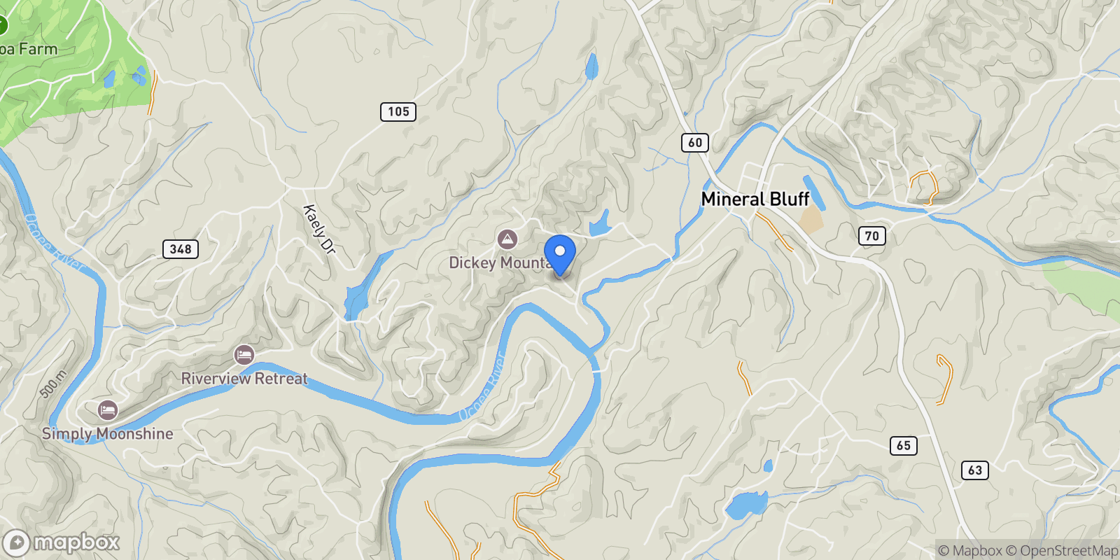 Map showing Mineral Bluff, Georgia, United States.