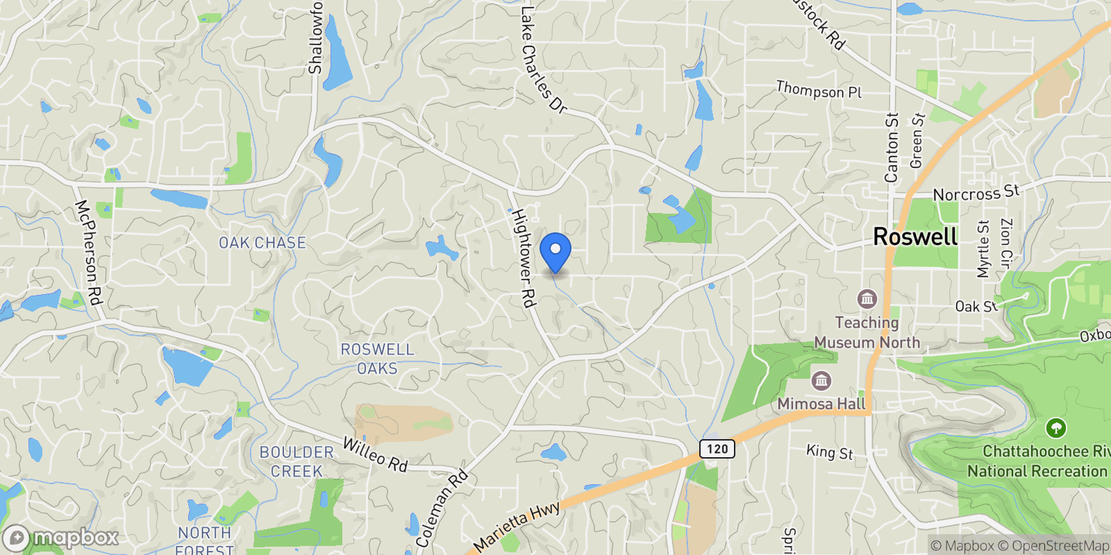 Map showing Roswell, Georgia, United States.