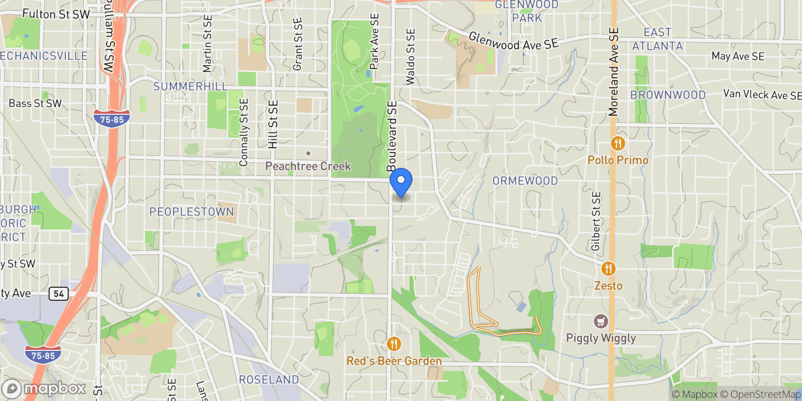 Map showing Atlanta, Georgia, United States.