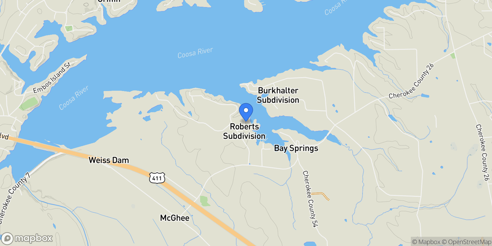 Map showing 130 County Road 371, Centre, AL 35960, Centre, Alabama, United States.