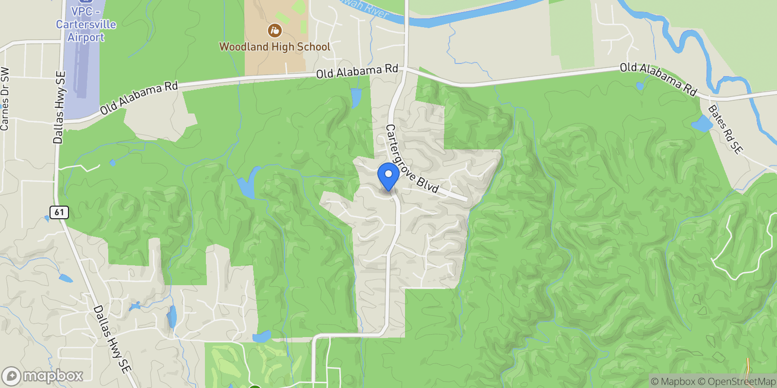 Map showing 5 Greywood Lane SE, Cartersville, GA 30120, Cartersville, Georgia, United States.