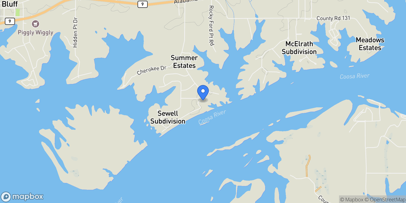 Map showing 5785 Rosemary Lane, Cedar Bluff, AL 35959, Cedar Bluff, Alabama, United States.
