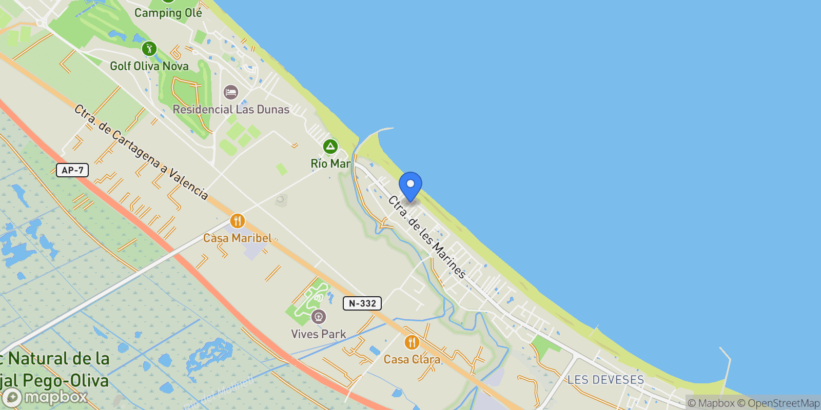 Map showing Devesses - Monte Pego, Dénia, Alicante, Dénia, Denia, Valencian Community, Spain.