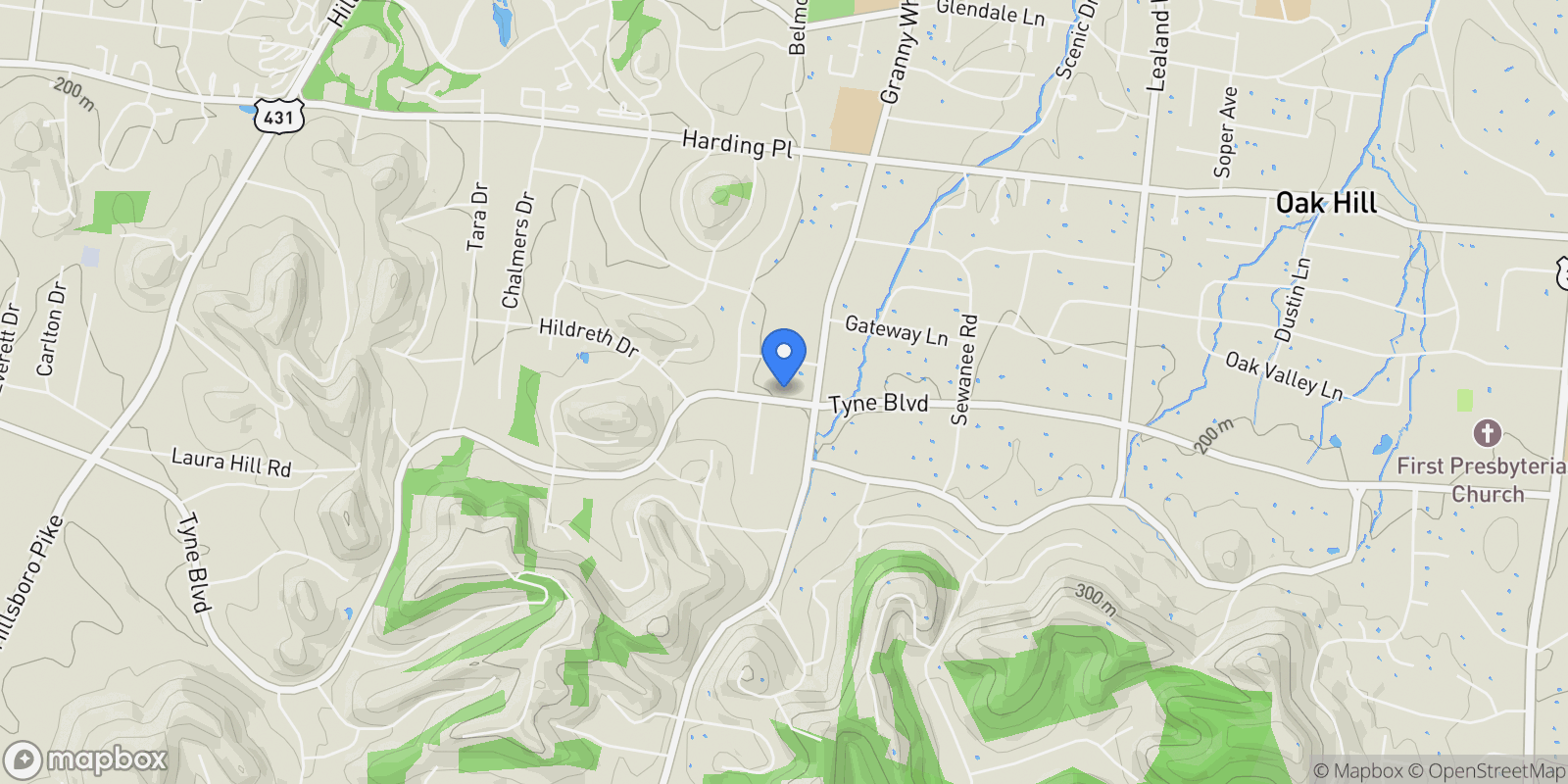 Map showing 1206 Tyne Blvd , Nashville, TN 37215, Forest Hills, Tennessee, United States.