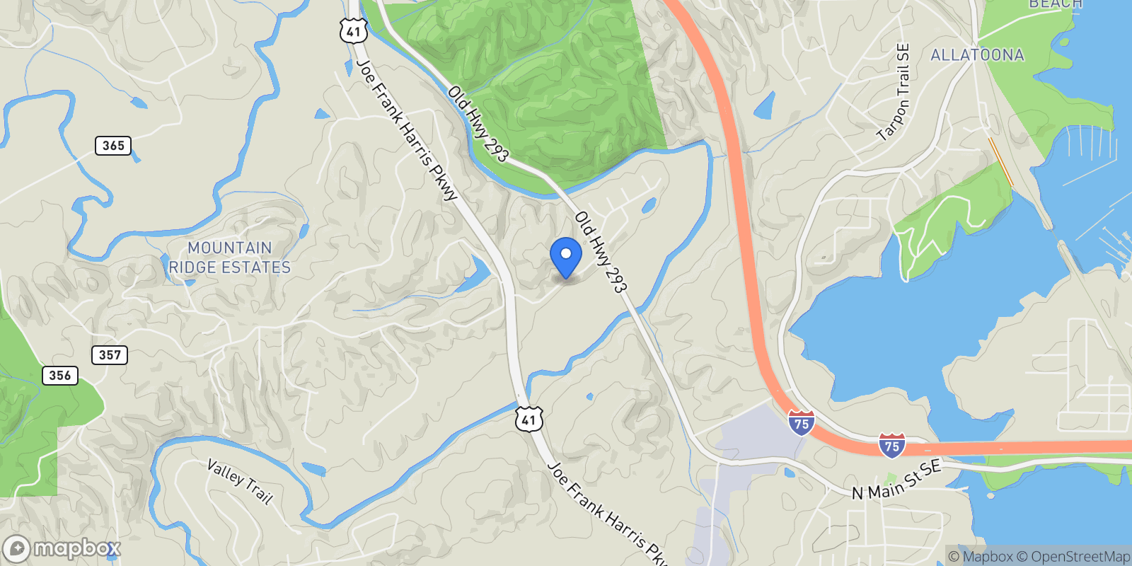 Map showing 55 E Greenridge Road SE, Cartersville, GA 30120, Cartersville, Georgia, United States.