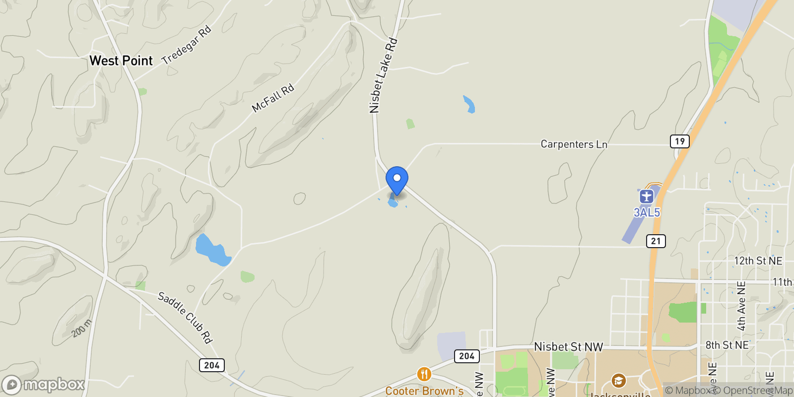Map showing 1192 Boozer Lake Road, Jacksonville, AL 36265, Jacksonville, Alabama, United States.