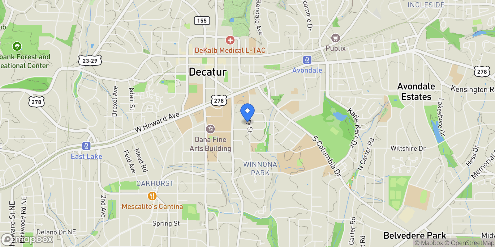 Map showing 223 AVERY Street, Decatur, GA 30030, Decatur, Georgia, United States.