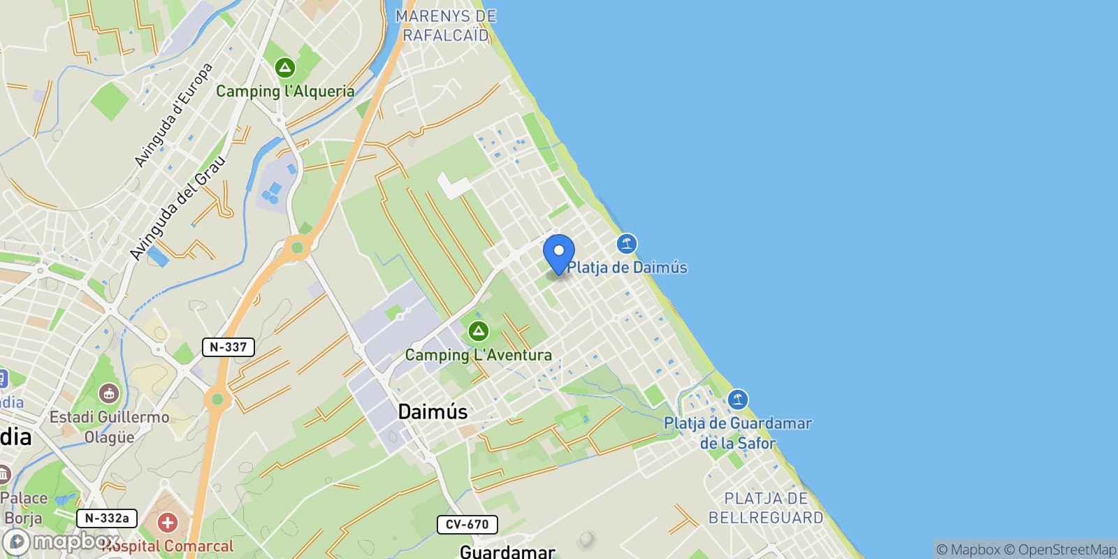 Map showing Daimús, Valencia, Daimús, Daimus, Valencian Community, Spain.
