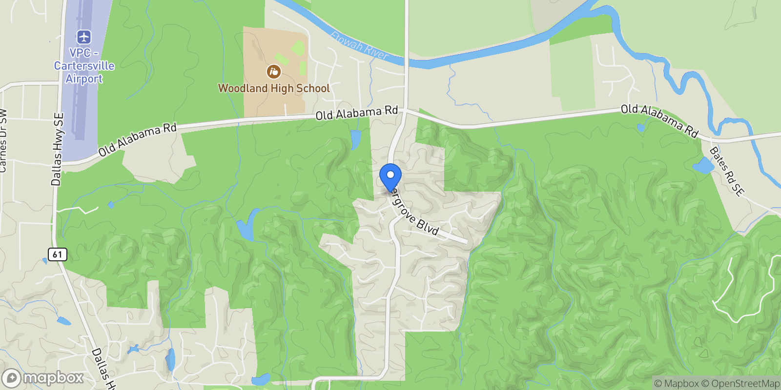 Map showing 19 Greywood Lane SE, Cartersville, GA 30120, Cartersville, Georgia, United States.