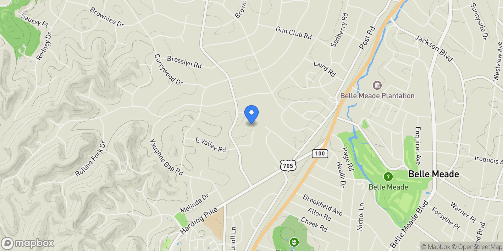 Map showing 6420 E Valley Ct , Nashville, TN 37205, Nashville, Tennessee, United States.