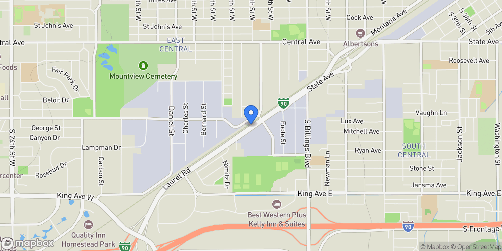 Map showing Outlaw, Billings, MT 59101, Billings, Montana, United States.