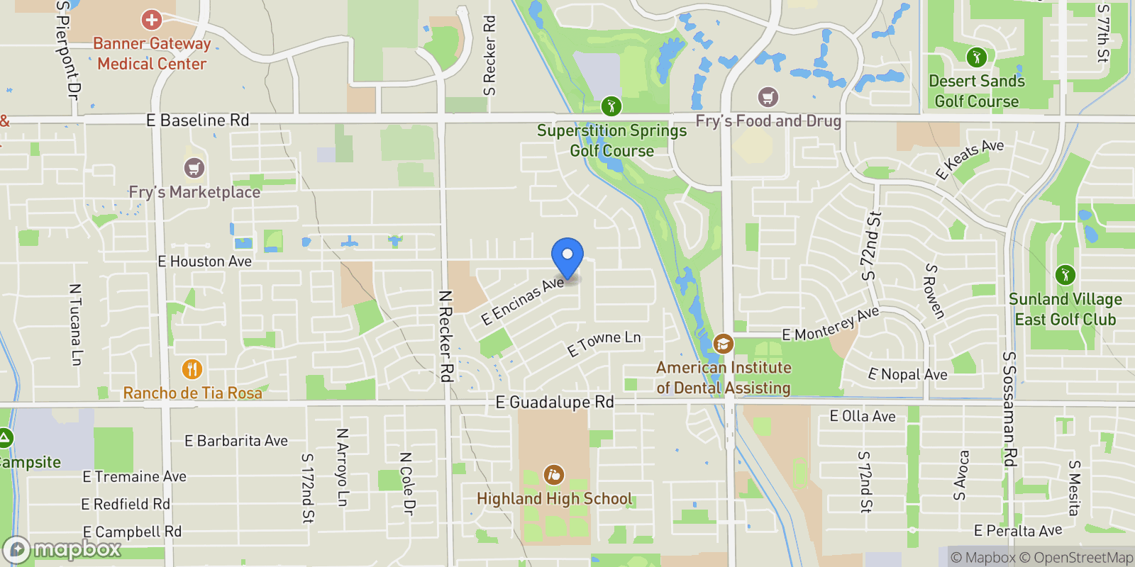 Map showing 4349 E Encinas Avenue, Gilbert, AZ 85234, Gilbert, Arizona, United States.