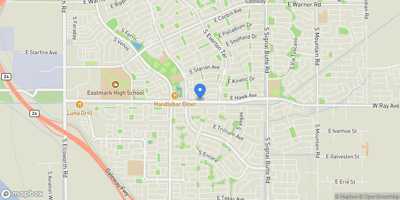 Map showing 5460 S Dillon Circle, Mesa, AZ 85212, Mesa, Arizona, United States.