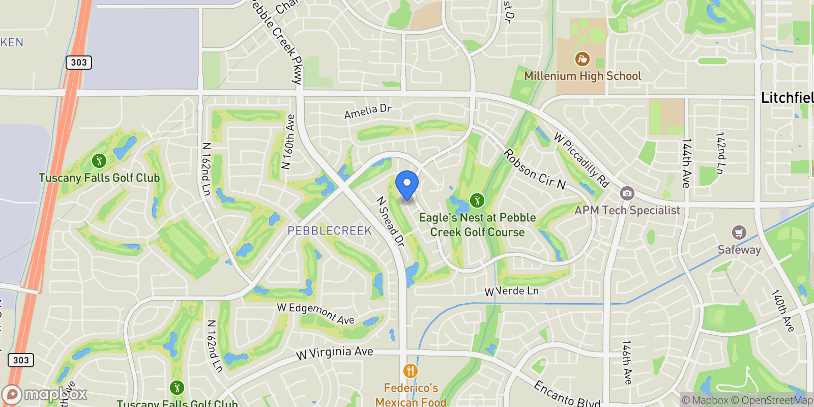 Map showing 15596 W Flower Court, Goodyear, AZ 85395, Goodyear, Arizona, United States.