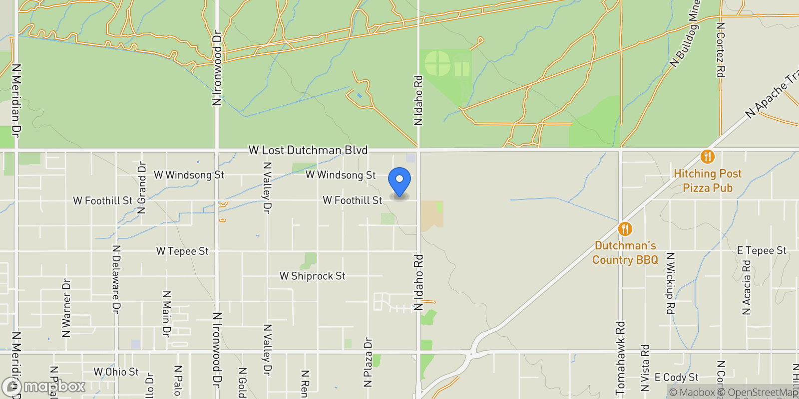 Map showing 122 W Foothill Street, Apache Junction, AZ 85120, Apache Junction, Arizona, United States.