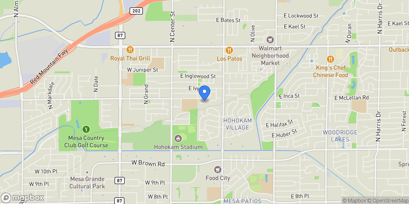 Map showing 250 E Hillside Street, Mesa, AZ 85201, Mesa, Arizona, United States.