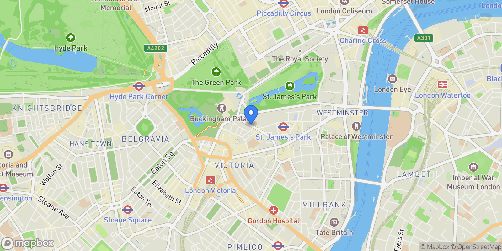 Map showing Buckingham Gate London, London, UNITED KINGDOM OF GREAT BRITAIN AND NORTHERN IRELAND, London, England, United Kingdom.