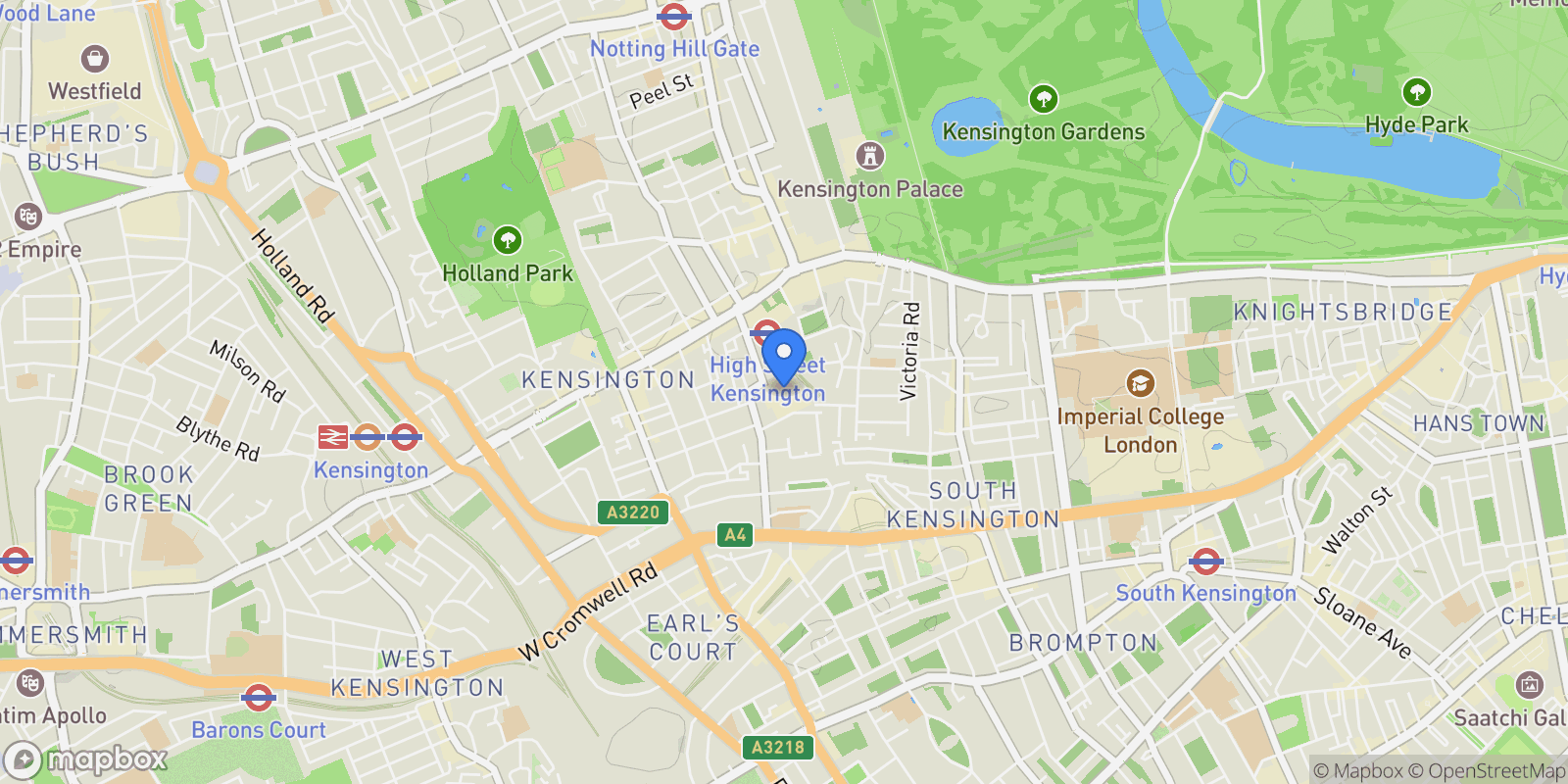Map showing Scarsdale Place London, London, UNITED KINGDOM OF GREAT BRITAIN AND NORTHERN IRELAND, London, England, United Kingdom.