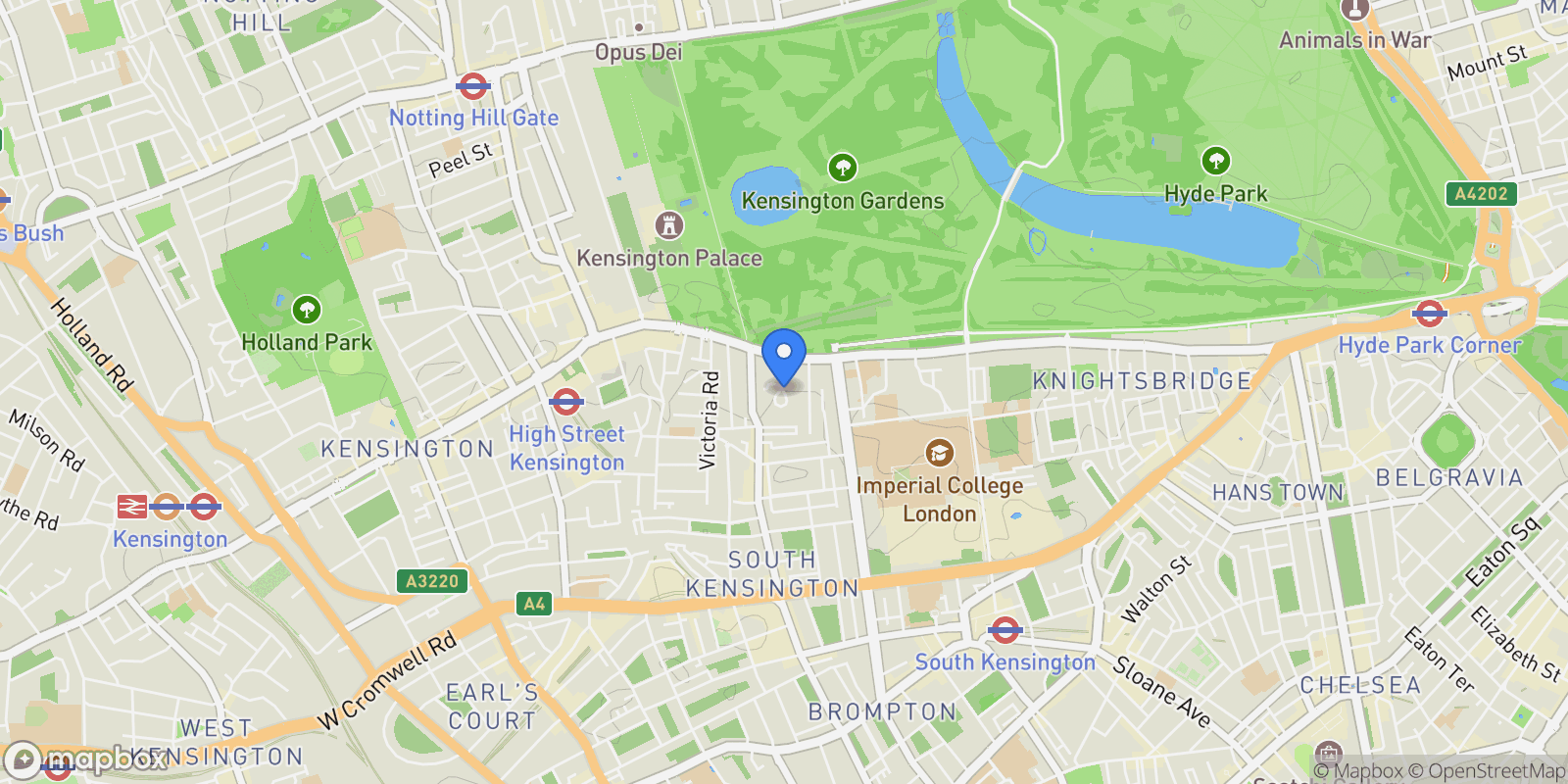 Map showing Hyde Park Gate London, London, UNITED KINGDOM OF GREAT BRITAIN AND NORTHERN IRELAND, London, England, United Kingdom.