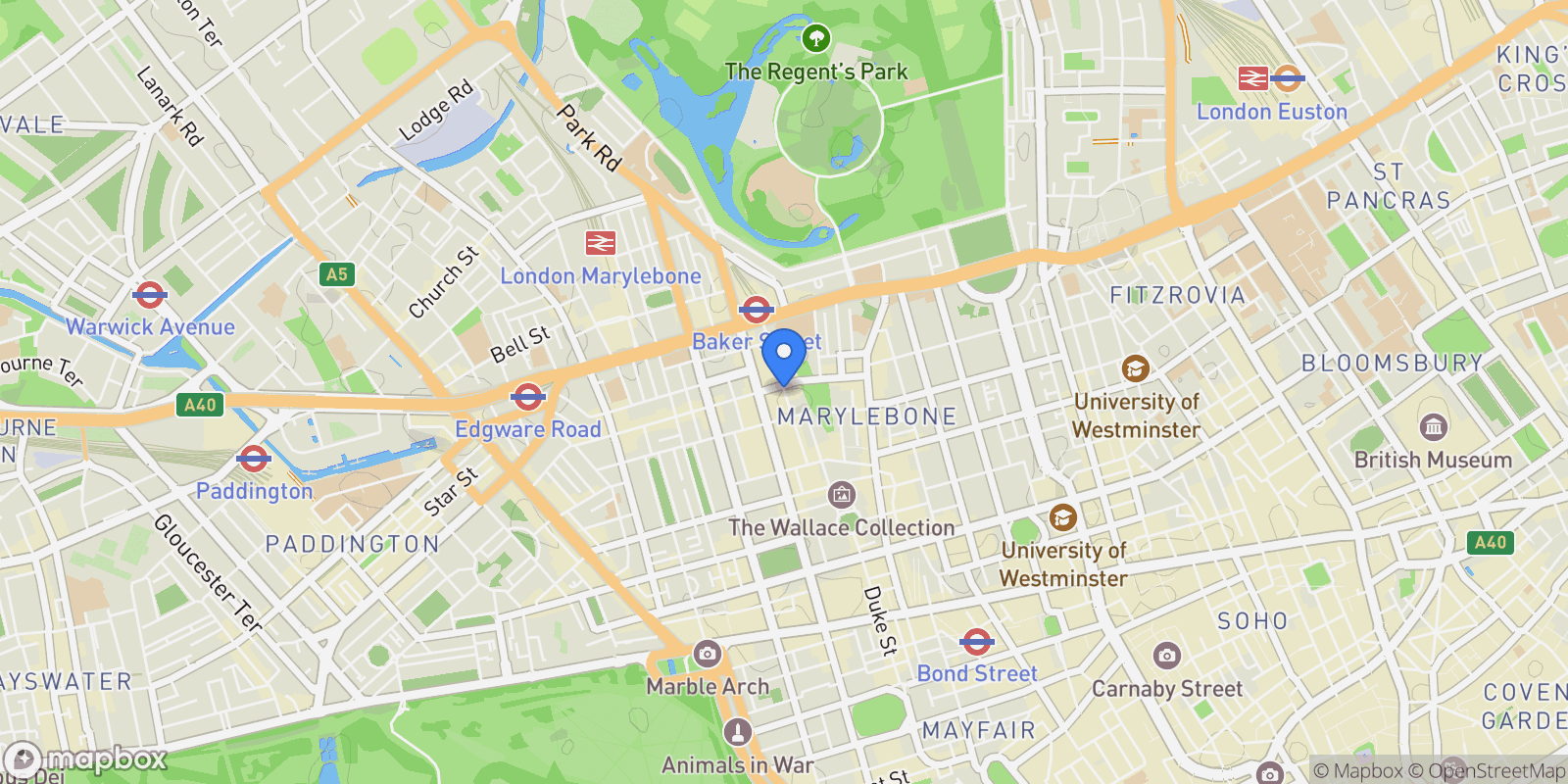 Map showing Chiltern Street Marylebone, London, UNITED KINGDOM OF GREAT BRITAIN AND NORTHERN IRELAND, London, England, United Kingdom.