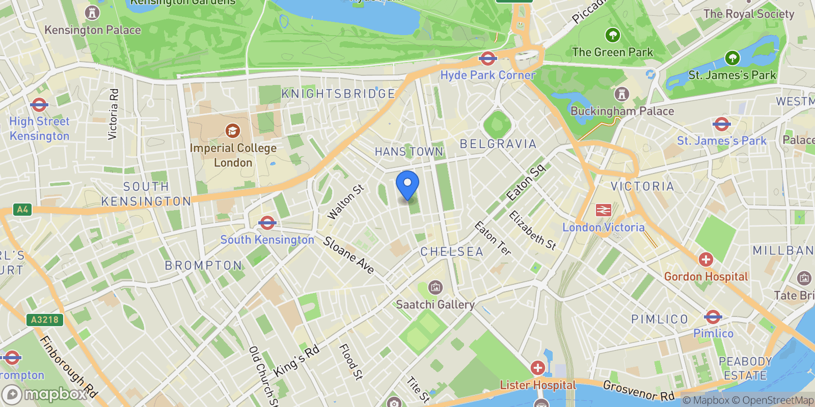 Map showing Cadogan Square, London, UNITED KINGDOM OF GREAT BRITAIN AND NORTHERN IRELAND, London, England, United Kingdom.