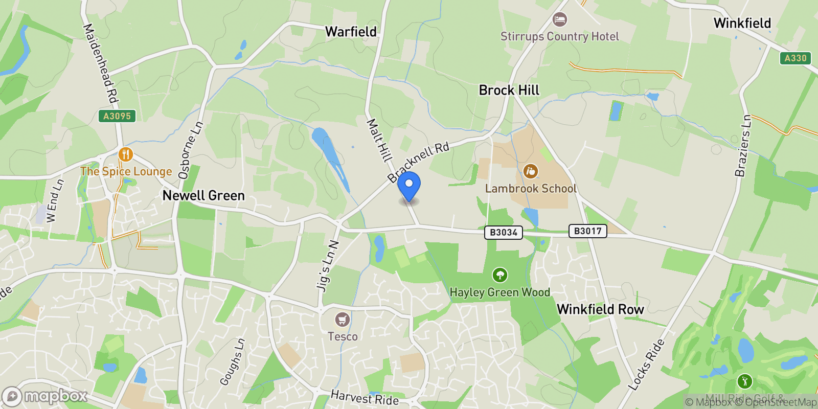 Map showing Hayley Green Warfield, Berkshire, UNITED KINGDOM OF GREAT BRITAIN AND NORTHERN IRELAND, Warfield, England, United Kingdom.