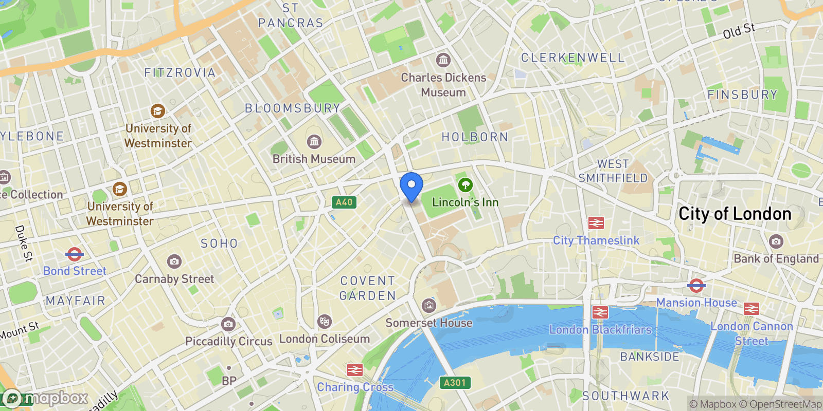 Map showing 42 Kingsway London, London, UNITED KINGDOM OF GREAT BRITAIN AND NORTHERN IRELAND, London, England, United Kingdom.