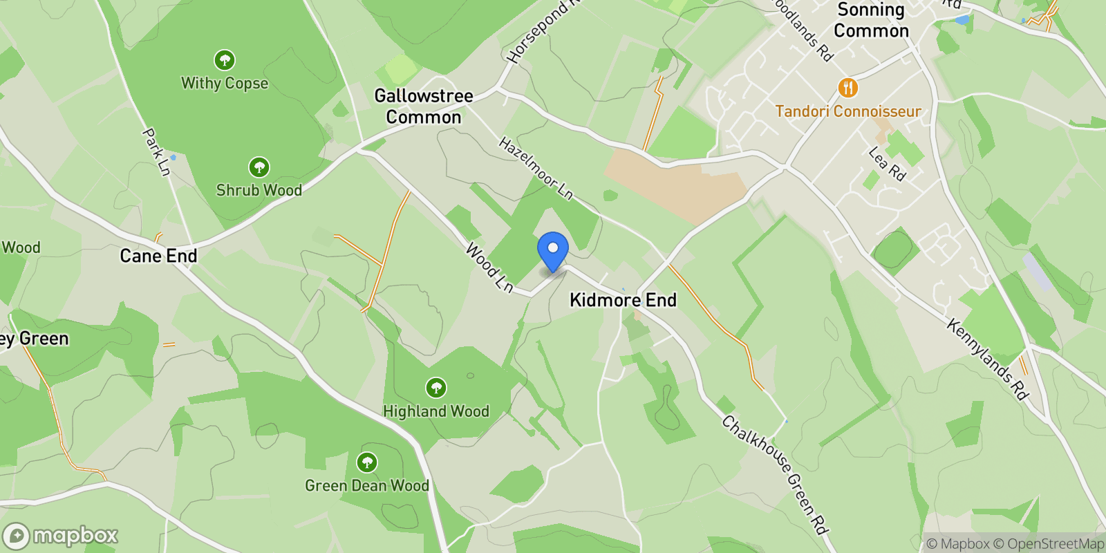Map showing Wood Lane Kidmore End, Reading, UNITED KINGDOM OF GREAT BRITAIN AND NORTHERN IRELAND, Kidmore End, England, United Kingdom.
