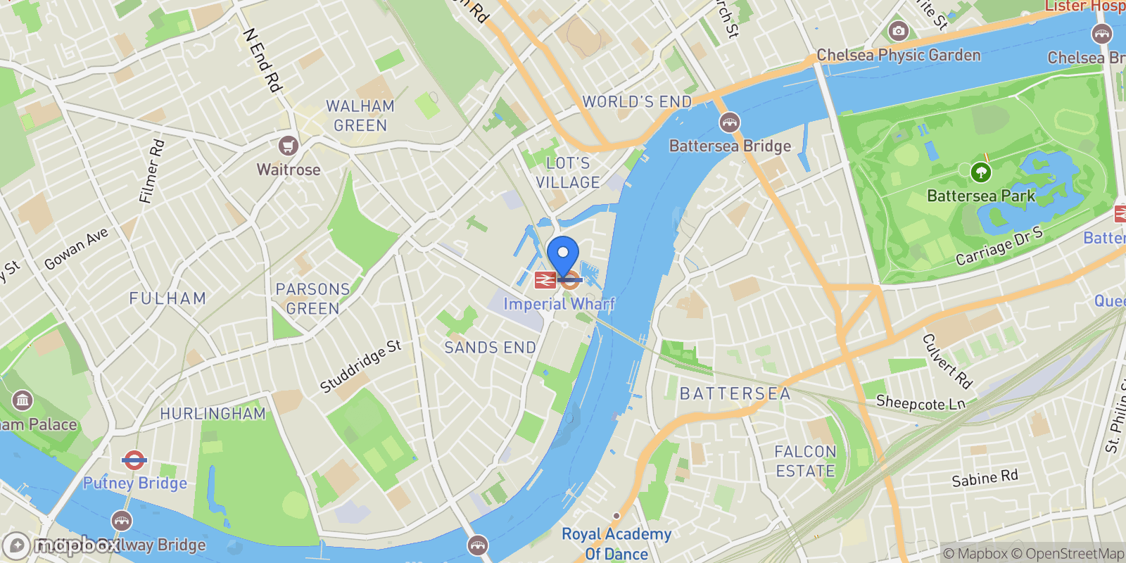 Map showing Houseboat Imperial Wharf, London, UNITED KINGDOM OF GREAT BRITAIN AND NORTHERN IRELAND, London, England, United Kingdom.