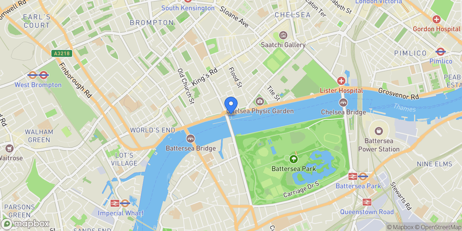 Map showing Cadogan Pier Chelsea Embankment, London, UNITED KINGDOM OF GREAT BRITAIN AND NORTHERN IRELAND, London, England, United Kingdom.