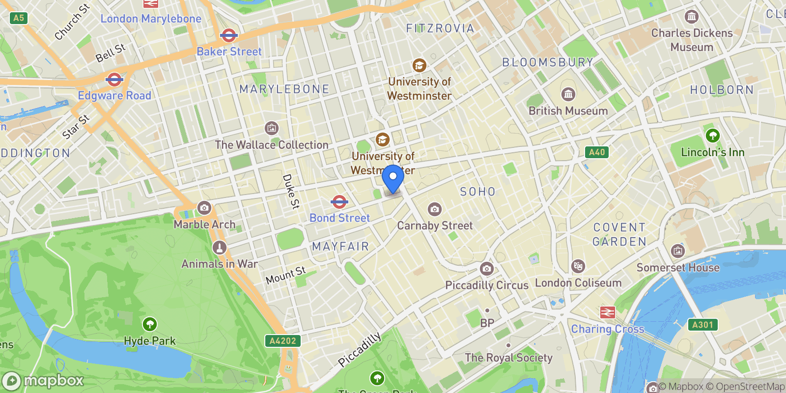 Map showing Hanover Street London, London, UNITED KINGDOM OF GREAT BRITAIN AND NORTHERN IRELAND, London, England, United Kingdom.