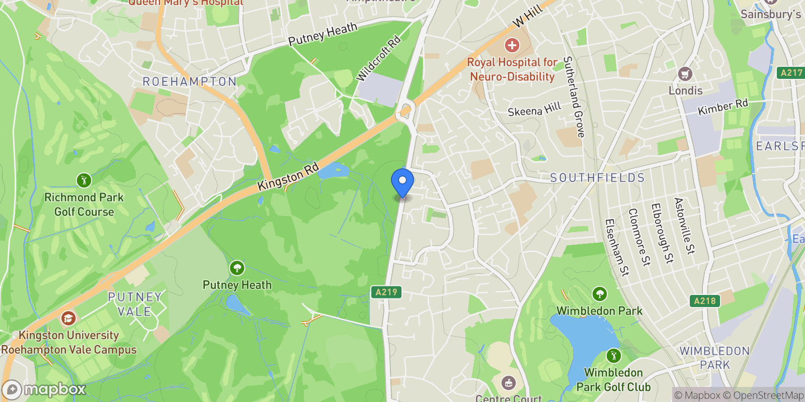 Map showing Wimbledon Parkside London, London, UNITED KINGDOM OF GREAT BRITAIN AND NORTHERN IRELAND, London, England, United Kingdom.