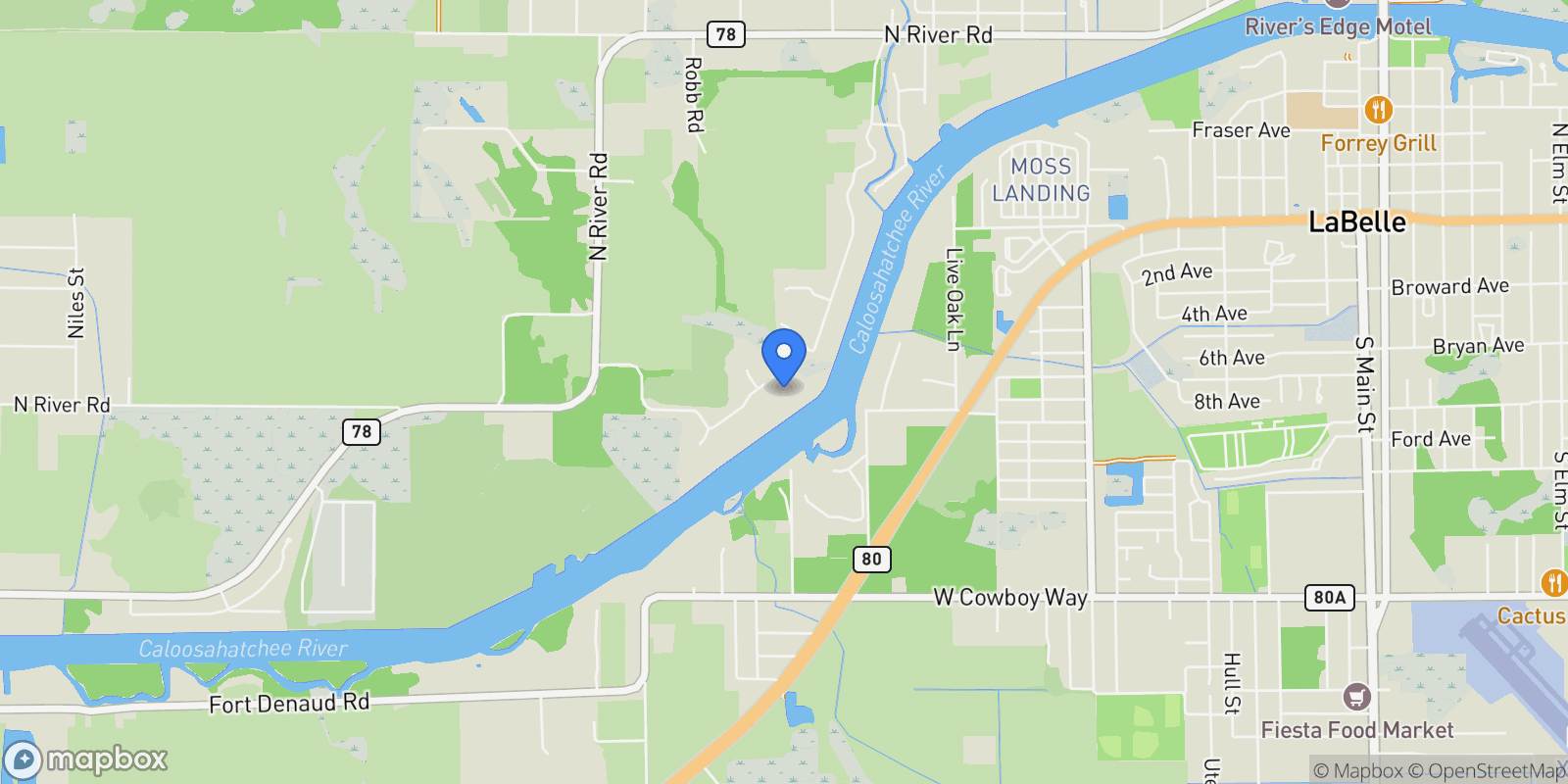 Map showing 2532 CALOOSA SHORES DR, 33935, Florida, United States.