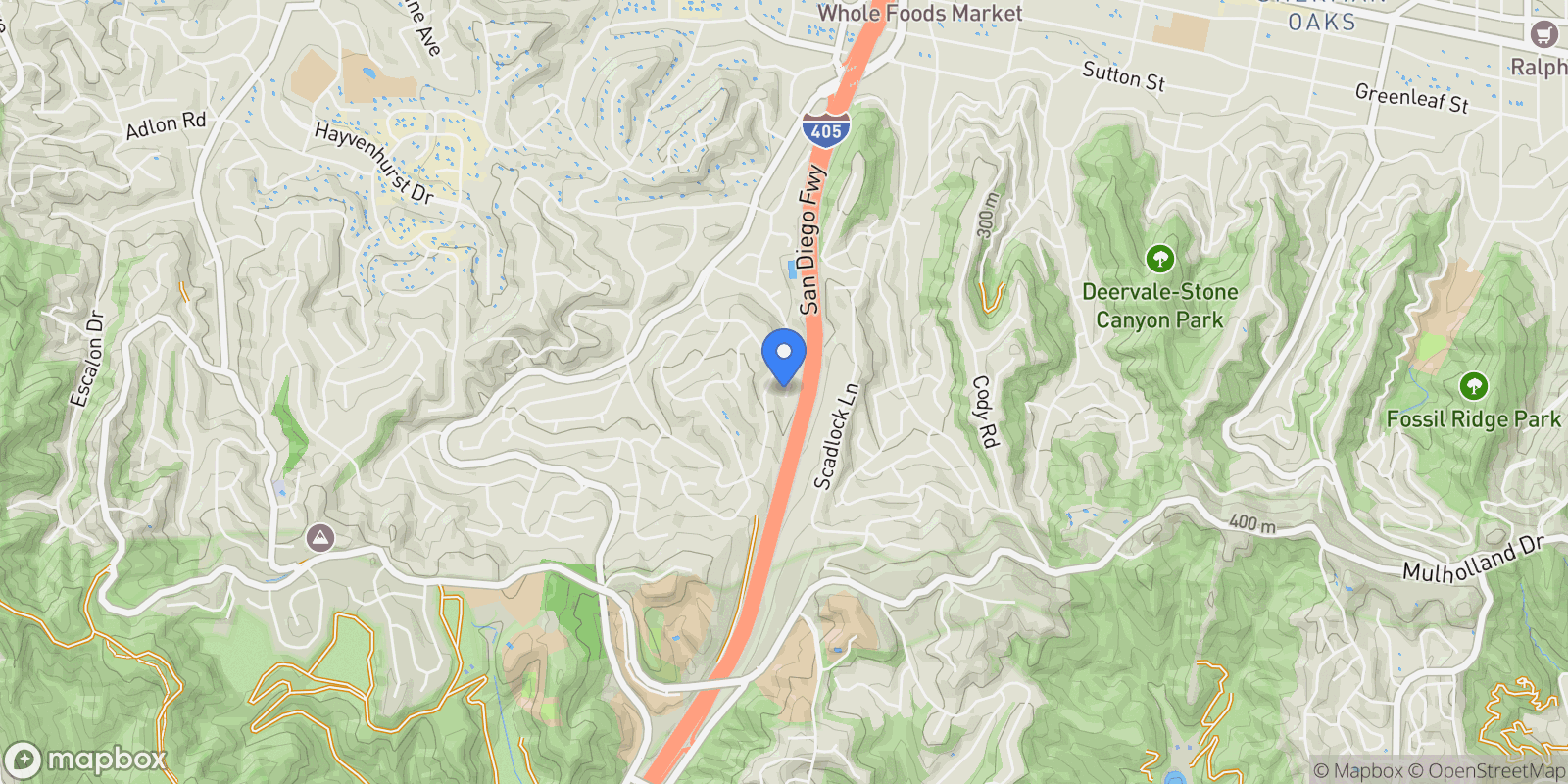 Map showing 15508 Royal Ridge Road, Los Angeles, California, United States.