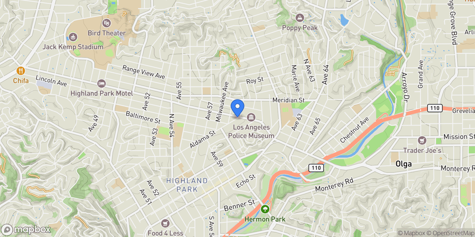 Map showing 6178 Aldama Street, Los Angeles, California, United States.