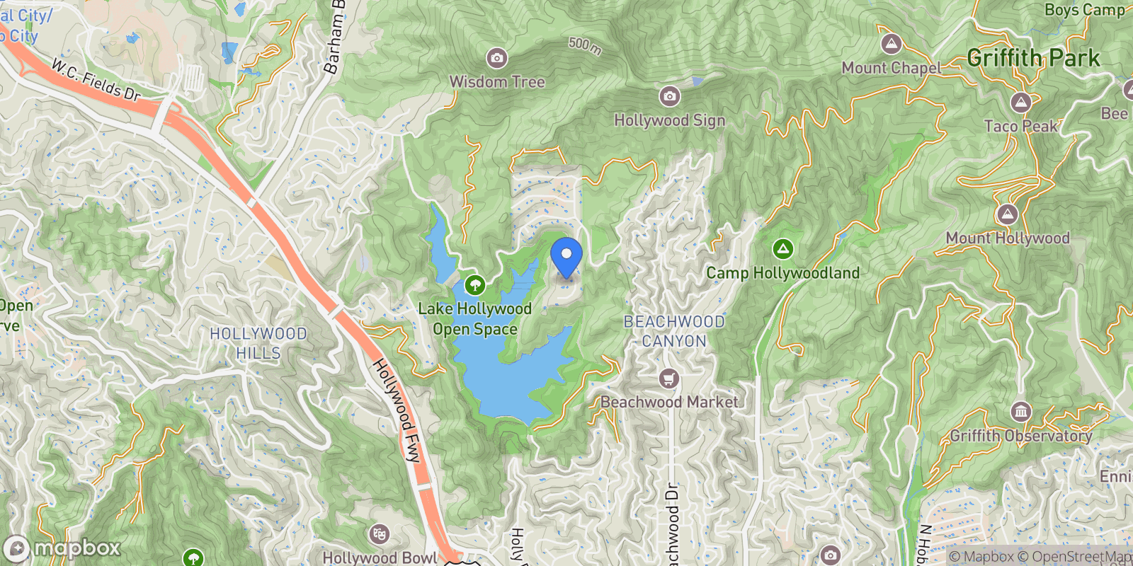 Map showing 6310 Mirror Lake Drive, Los Angeles, California, United States.