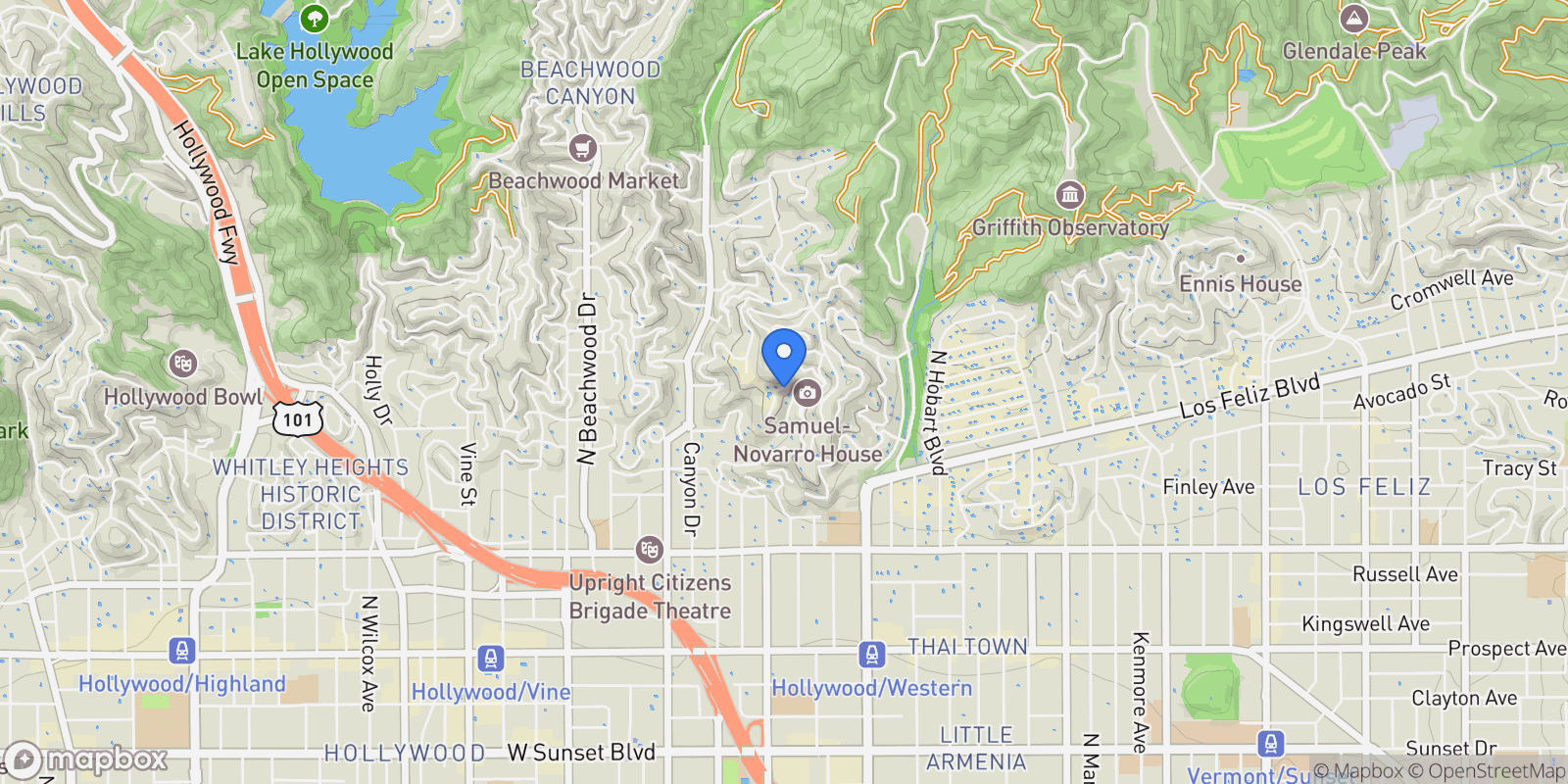 Map showing 5692 Holly Oak Drive, Los Angeles, California, United States.