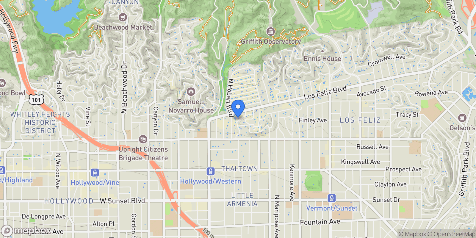 Map showing 2027 Laughlin Park Drive, Los Angeles, California, United States.