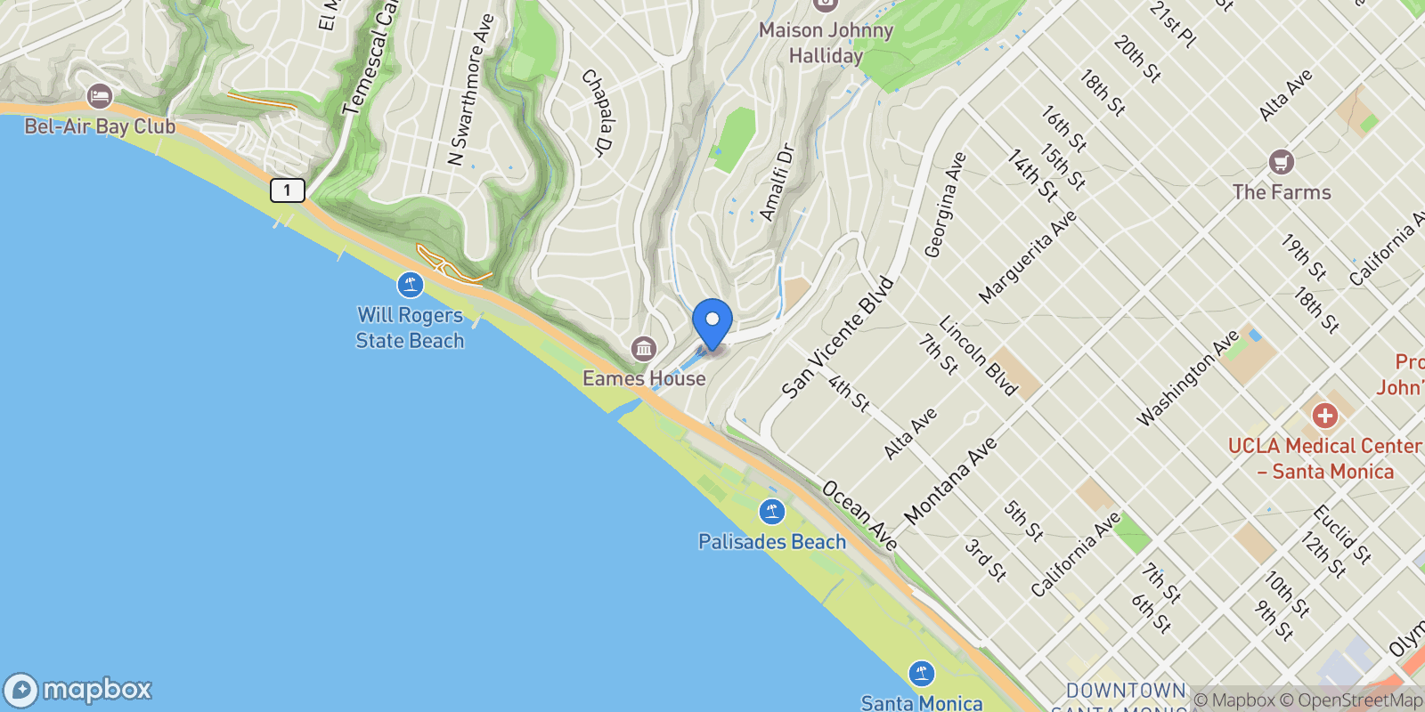 Map showing 257 Entrada Drive, Santa Monica, California, United States.