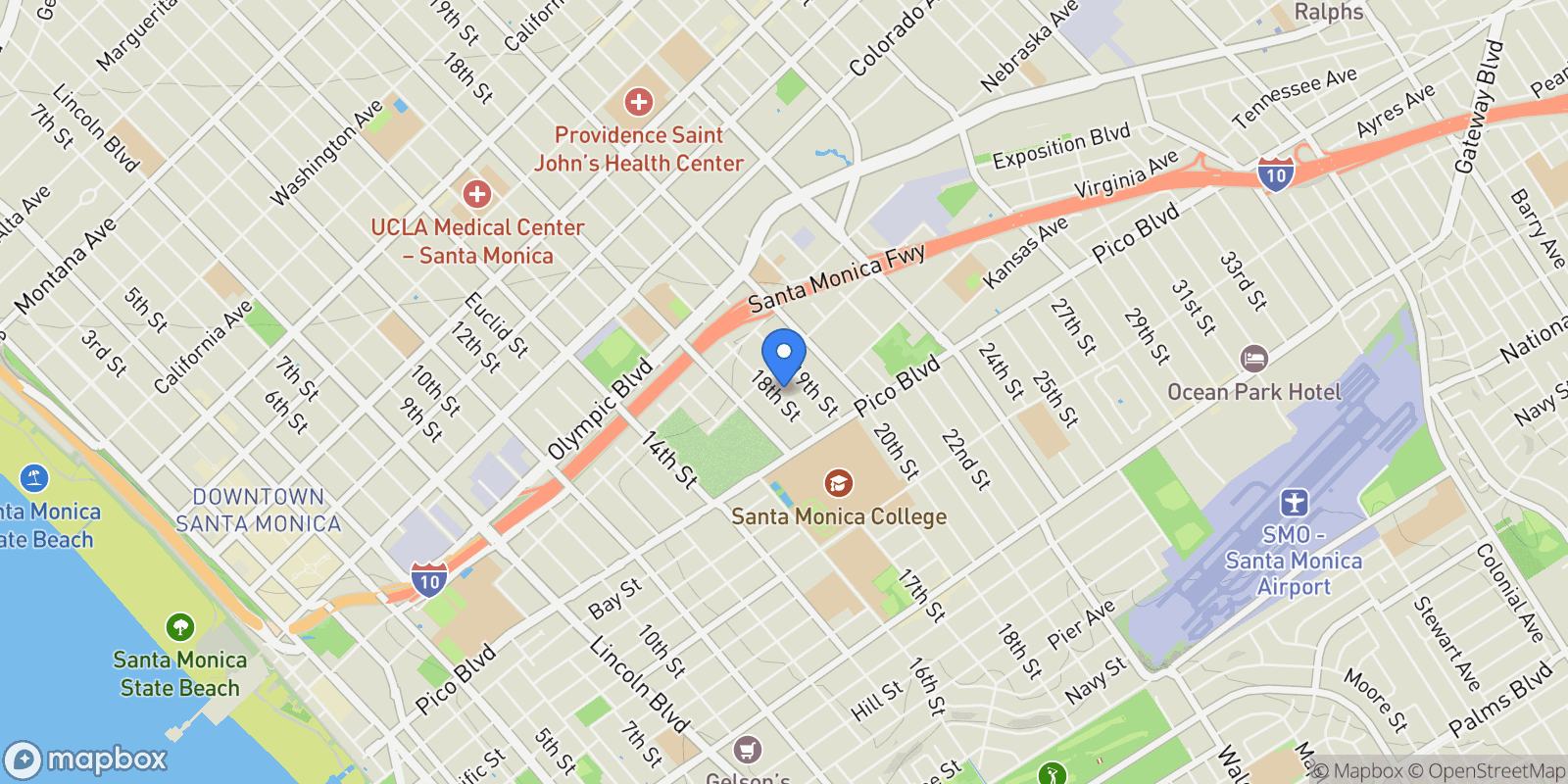 Map showing 1927 18th Street C, Santa Monica, California, United States.
