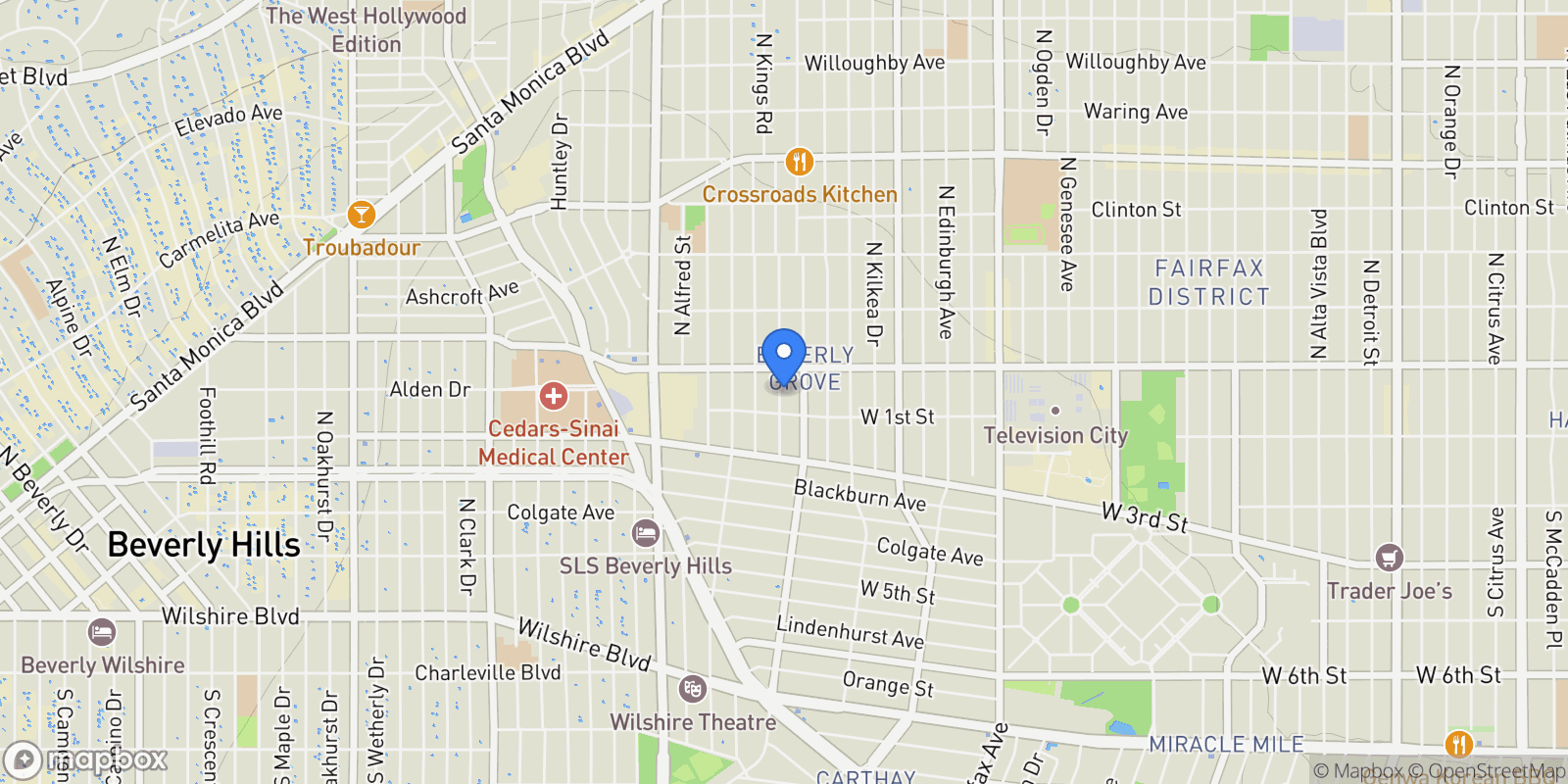 Map showing 118 1/2 N Flores Street, West Hollywood, California, United States.