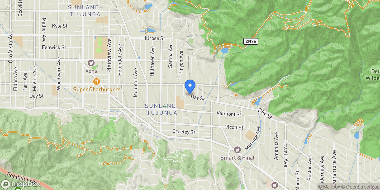 Map showing 10205 Fairgrove Avenue, Los Angeles, California, United States.